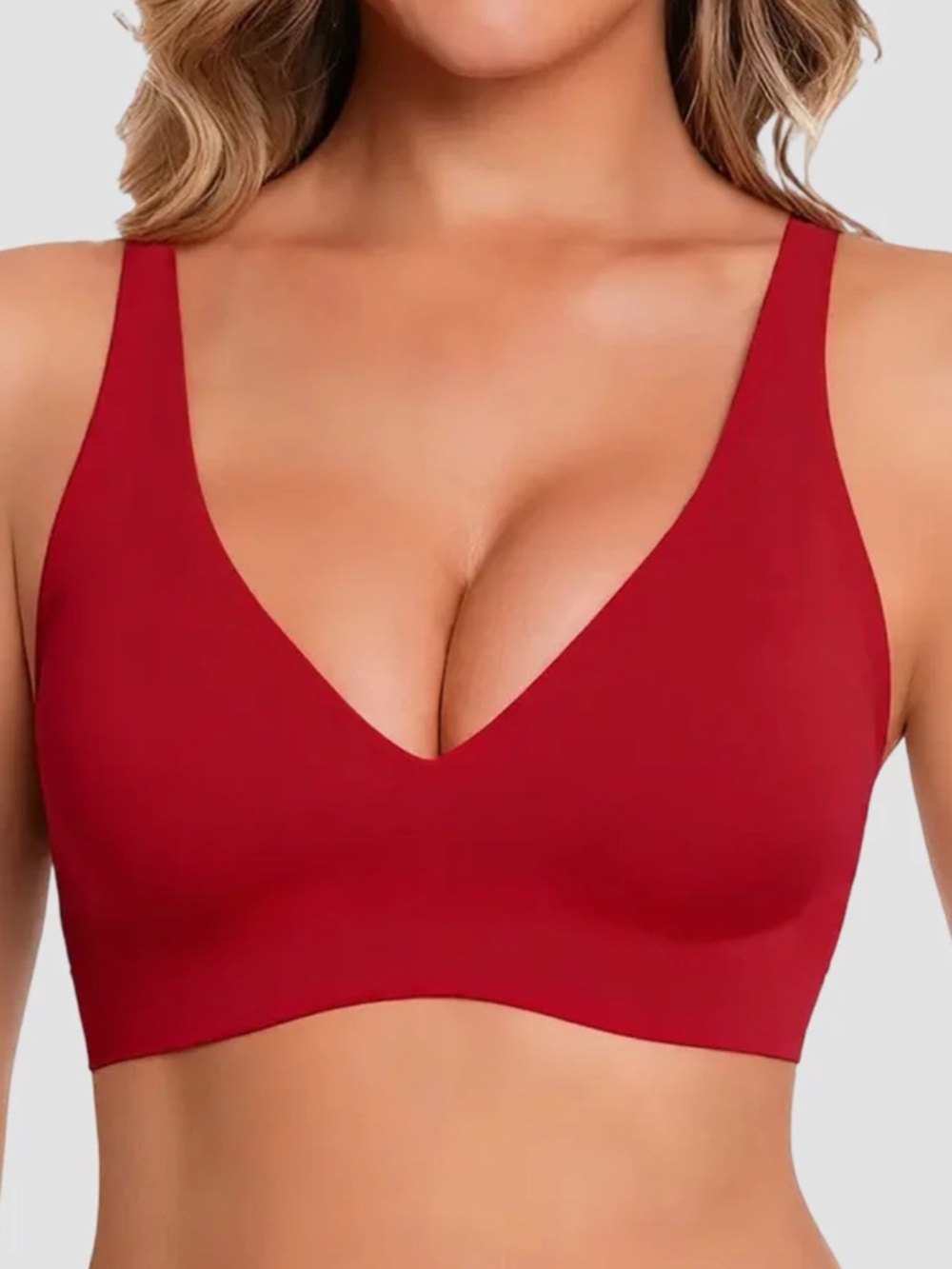 SheCurve Red Seamless Deep V Push-Up Wireless Bra